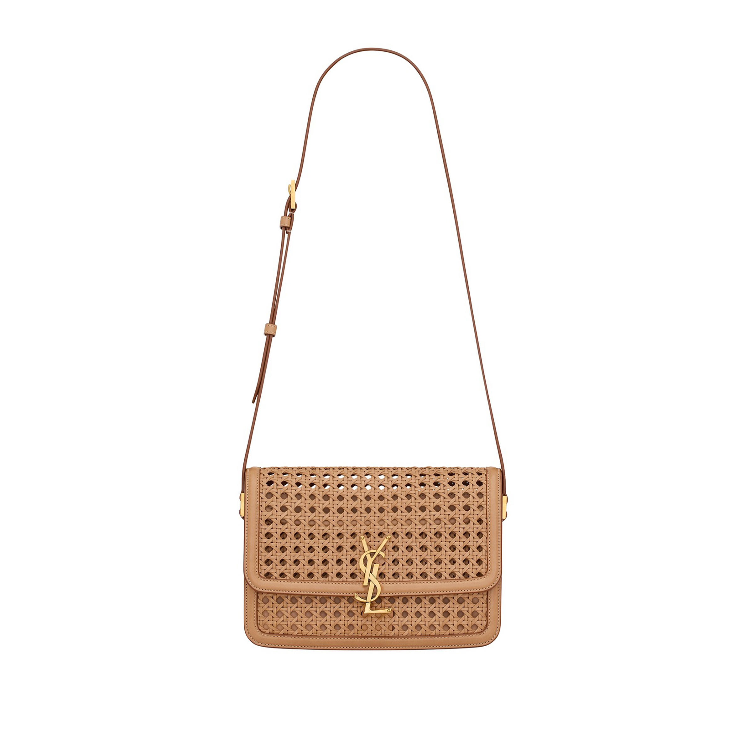 YSL SOLFERINO MEDIUM SATCHEL IN WICKER AND LEATHER 634305 (23*16*6cm)